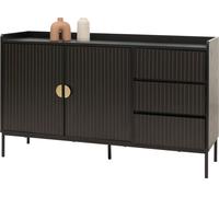 Sideboard HWC-O39, Commode Armoire Buffet, 3 tiroirs 2 portes, bois mélaminé 80x130x42cm ~ aspect bois noir