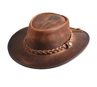 SideWinder Chapeau de cowboy austrailien en cuir véritable style western à large bord résistant à l'eau vintage, Rouge, Large