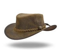 Sidewinder Chapeau de Cowboy Australien en Cuir véritable de Style Occidental à Large Bord en Cuir véritable résistant à l'eau Outback Vintage