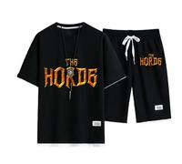 SIDHU Short à manches courtes pour hommes pour Warcraft World The Horde T-shirt d'été imprimé Ensemble de costume décontracté T-shirt à col rond Costume de jogging décontracté pour voyager,Black-XXL