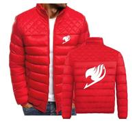 SIDHU Veste d'hiver pour Homme pour Fairy Tail, légère, isolée, Pliable, vêtements d'extérieur, Fermeture éclair complète, Chaud, Court, Manteau en Coton rembourré pour Homme,Red-M