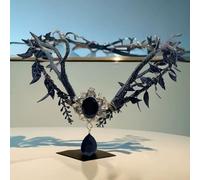 SIDMKA Couronne de fleurs noires - Serre-tête en bois d'elfe de la forêt - Bandeau gothique - Bijou de tête en cristal - Couronne de fée de la forêt - Bandeau de sorcière pour Halloween, carnaval