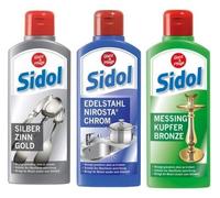 SIDOL Lot de 3 x 250 ml 1 x laiton cuivre bronze 1 x étain argent plaqué or 1 x acier inoxydable chromé Niro *** polissage fiable tous les métaux *******Ferrures, instruments de musique,