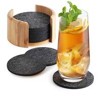 Sidorenko Dessous de Verre Lot de 10 Gris - sous Verre Feutre Ø10cm - sous Tasse Protège Meubles - Support Bambou Inclus - Lavable