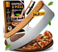 Sidorenko LOCO BIRD Coupe Pizza Professionnel 34,5 cm - Couteau Pizza Demi Lune en Acier Inoxydable - Manche en Bambou et Protection de Lame - Mezzaluna pour Pizzas, Herbes et Légumes