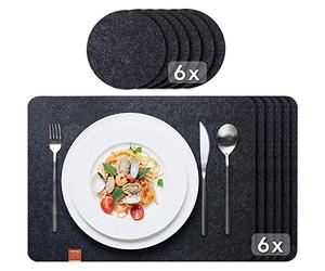 Sidorenko Noble set de table en feutre 12 pièces anthracite - set de table essuyable 44x32cm sous-verre en feutre - sous-verre rond lavable - sous-verre gris