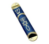 siduytin Étui à mezouza Unique orné de parchemins, étui à mezouza juif Antique en métal, Cadeau de bénédiction pour Les Mariages, Ornement juif pour la Maison, Bleu, Longueur 10.6 cm