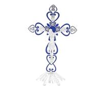siduytin Figurines Croix des Douze Apôtres Chrétiens Croix Vintage en Métal à Pied de Prière Cadeau Décoration Intérieure Crucifix sur Pied Catholiques Jésus Vintage en Métal de, Bleu, 20 x 12.5 cm