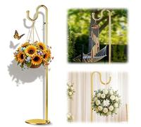 SIECCY Crochet de berger réglable doré de 76,2 à 193 cm avec base lestée de 3 kg, mât de mangeoire à oiseaux robuste et support autoportant pour mangeoire à oiseaux pour l'extérieur