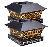 Siedinlar Lampe Solaire Exterieur Blanc Chaud Lampe LED Métal Étanche pour Jardin Clôture Poteaux en Bois 4x4 5x5 inch (Lot de 2)