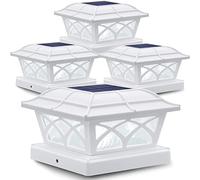 Siedinlar Lot de 4 capuchons de poteau solaires d'extérieur, 2 modes, à énergie solaire, étanche, pour poteaux de 10,2 x 10,2, 12,7 x 12,7 cm, 15,2 x 15,2 cm, décoration de jardin, terrasse, blanc