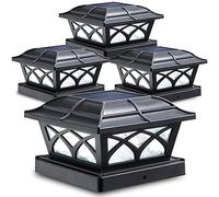 SIEDiNLAR Lot de 4 capuchons de poteau solaires d'extérieur en verre, 2 modes de couleur, 8 LED pour poteaux de 10,2 x 10,2, 12,7 x 12,7, 15,2 x 15,2 cm, décoration de terrasse, clôture, terrasse,