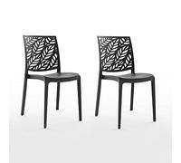 SIEDITI FUORI E DENTRO 2 Chaises Noires en résine renforcée | Chaises Dafne empilables pour la cuisine, le jardin ou le restaurant. Faciles à nettoyer.
