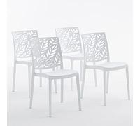 SIEDITI FUORI E DENTRO 4 Chaises Blanches en résine renforcée | Chaises Dafne empilables pour la cuisine, le jardin ou le restaurant. Faciles à nettoyer.