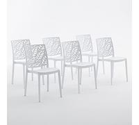 SIEDITI FUORI E DENTRO 6 Chaises Blanches en résine renforcée | Chaises Dafne empilables pour la cuisine, le jardin ou le restaurant. Faciles à nettoyer.