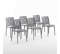 SIEDITI FUORI E DENTRO 6 Chaises Grises en résine renforcée | Chaises Dafne empilables pour la cuisine, le jardin ou le restaurant. Faciles à nettoyer.