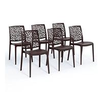 SIEDITI FUORI E DENTRO Chaises en résine avec Fibre de Verre empilables pour intérieur/Cuisine/Salle à Manger et extérieur/Jardin Anna (6 Chaises, Marron)
