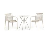 SIEDITI FUORI E DENTRO Ensemble bistro de balcon table ronde en métal et 2 chaises en polypropylène avec accoudoirs empilables, ensemble peu encombrant pour véranda et jardin - Nathan & Simona (Beige