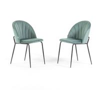 SIEDITI FUORI E DENTRO Lot de 2 fauteuils rembourrés en velours modernes pour cuisine ou salle à manger avec pieds en métal Sonia (jambes gris foncé, velours vert jade)