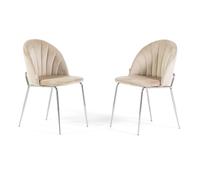 SIEDITI FUORI E DENTRO Lot de 2 fauteuils rembourrés en velours pour cuisine ou salle à manger avec pieds en métal Sonia (pieds argentés, velours crème)