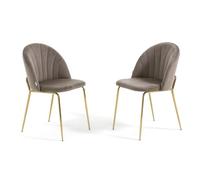 SIEDITI FUORI E DENTRO Lot de 2 fauteuils rembourrés en velours pour cuisine ou salle à manger avec pieds en métal Sonia (jambes dorées, velours tourterelle)