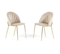 SIEDITI FUORI E DENTRO Lot de 2 fauteuils rembourrés en velours pour cuisine ou salle à manger avec pieds en métal Sonia (jambes dorées, velours crème)