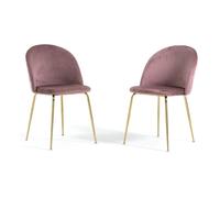 SIEDITI FUORI E DENTRO Lot de 2 fauteuils Sara rembourrés en velours ou en peluche pour cuisine ou salle à manger avec pieds en métal (velours rose blush, pieds dorés)