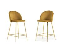 SIEDITI FUORI E DENTRO Sara XL Lot de 2 tabourets rembourrés en velours pour cuisine/comptoir/salle à manger avec pieds en métal, hauteur 65 cm (velours moutarde, pieds dorés)