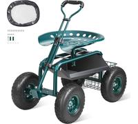 Siège à roulettes VEVOR Chariot d'atelier en acier pouvant supporter jusqu'à 136kg Chariot de jardin avec poignée de 25cm et siège réglable en hauteur Chariot à roulettes 30PSI Pression des pneus Sièg