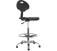 Waytex Siège Assis-Debout, Tabouret de Bureau Haut avec Dossier, Réglable 57-81 cm, Assise Ergonomique, Repose Pied Réglable, Pieds Fixes, Structure métal chromé, pour Bureau et Tables Hautes