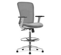 Waytex Fauteuil haut de bureau réglable 60–84 cm, accoudoirs réglables, repose-pieds, gris clair