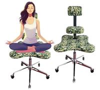 Siege Assis Genoux Chaise de Bureau Ergonomique de méditation, Assise à Genoux, croisée, avec Pieds couronnés et roulettes, Tabouret réglable, sans accoudoirs, avec Support Lombaire