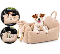 Flamingo Siège Auto pour Chien Clifford Beige - 60x60x33cm - Confortable et Sécurisé pour Chien ou Chat | avec Attache Harnais et Housse Lavable