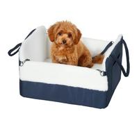 Siège auto pour chien - PawHut - avec ceinture de sécurité et fixation - jusqu'à 5kg - coussin amovible et lavable - bleu marine