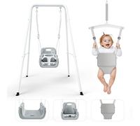 Siege balancoire Bebe- 4 en 1 - Siège avec Ceinture de Sécurité Support en métal Pliable pour l'intérieur et l'extérieur - Facile à Monter et à Ranger l'extérieur Pendant 9 à 18 Mois (Blanc)