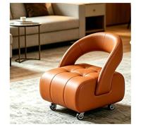 Siège Confortable pivotant à 360° avec roulettes | Fauteuil club bas mobile, coussin en similicuir, roulement silencieux,idéal for étudier à la maison(Orange)