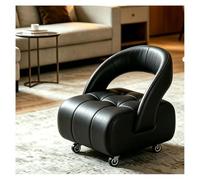 Siège Confortable pivotant à 360° avec roulettes | Fauteuil club bas mobile, coussin en similicuir, roulement silencieux,idéal for étudier à la maison(Noir)