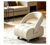 Siège Confortable pivotant à 360° avec roulettes | Fauteuil club bas mobile, coussin en similicuir, roulement silencieux,idéal for étudier à la maison(White)