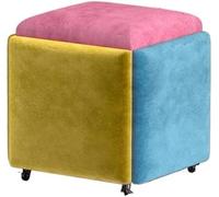 Siège cube 5 en 1 avec roulettes pivotantes, empilable, repose-pieds, repose-pieds mobile, tabouret cube multifonction pour le salon, facile à monter (multicolore, 35 x 35 x 35 cm)