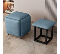 Siège cube 5 en 1 avec roulettes pivotantes et design empilable, tissu technique bleu, parfait pour le salon ou la chambre à coucher