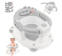 Siège de bain pour bébé à partir de 6 mois, avec 4 ventouses en silicone, design à boucle sûre, siège de bain ergonomique, antidérapant, portable, pour douche avec autocollants (gris)