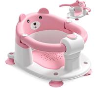 Siège de Bain pour Bébé à Partir de 6 Mois, Siège de Bain Antidérapant pour Bébé avec 4 Ventouses et Coussin, Chaise de Bain,Rose