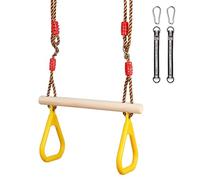 Siège de Balançoire en Bois pour Extérieur, Trapèze avec Anneaux de Gymnastique en Plastique, Balançoire de Suspension Résistante pour Adultes et Enfants