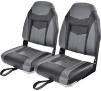 Siège de bateau à dossier haut COSTWAY, siège de bateau pliable avec rembourrage en éponge de 10 cm d'épaisseur, siège de pilotage rembourré pour bateaux (noir, lot de 2)