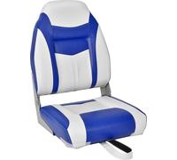 Siège de bateau COSTWAY à haut dossier, siège de bateau pliable avec rembourrage en éponge de 10 cm d'épaisseur, siège de pilotage rembourré pour bateaux (bleu-blanc, simple)