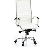 hjh OFFICE 660510 Chaise de Bureau, Fauteuil de Direction Parma 20 Blanc en Cuir véritable pour Un Usage intensif, avec accoudoirs en Acier chromé, Dossier Haut et inclinable, piètement en alu