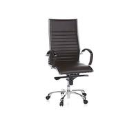 hjh OFFICE 660520 Chaise de Bureau, Fauteuil de Direction Parma 20 Marron en Cuir véritable pour Un Usage intensif, avec accoudoirs en Acier chromé, Dossier Haut et inclinable, piètement en alu