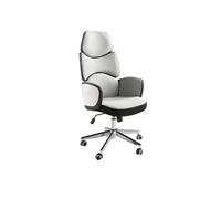 Siège de bureau pivotant tissu gris clair et pvc blanc brillant