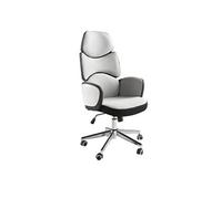 Siège de bureau pivotant tissu gris clair et pvc blanc brillant