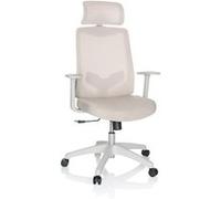 hjh OFFICE Chaise de Bureau MIKEO W Fauteuil de Bureau avec Soutien Lombaire, Appui-tête réglable en Hauteur, Dossier résille, Tissu Beige 751011